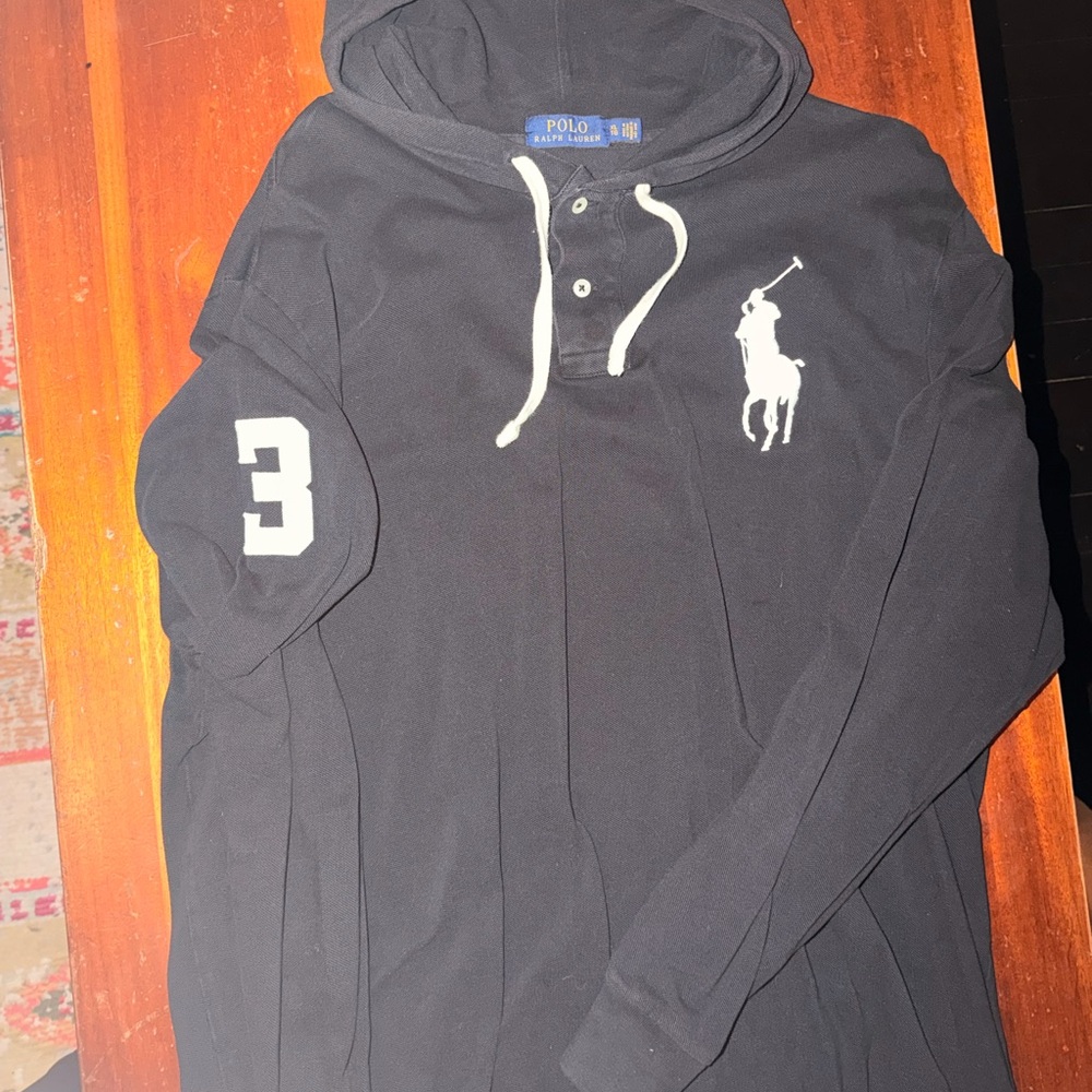 Ralph Lauren Black Hooded Sweatshirt with White Accents